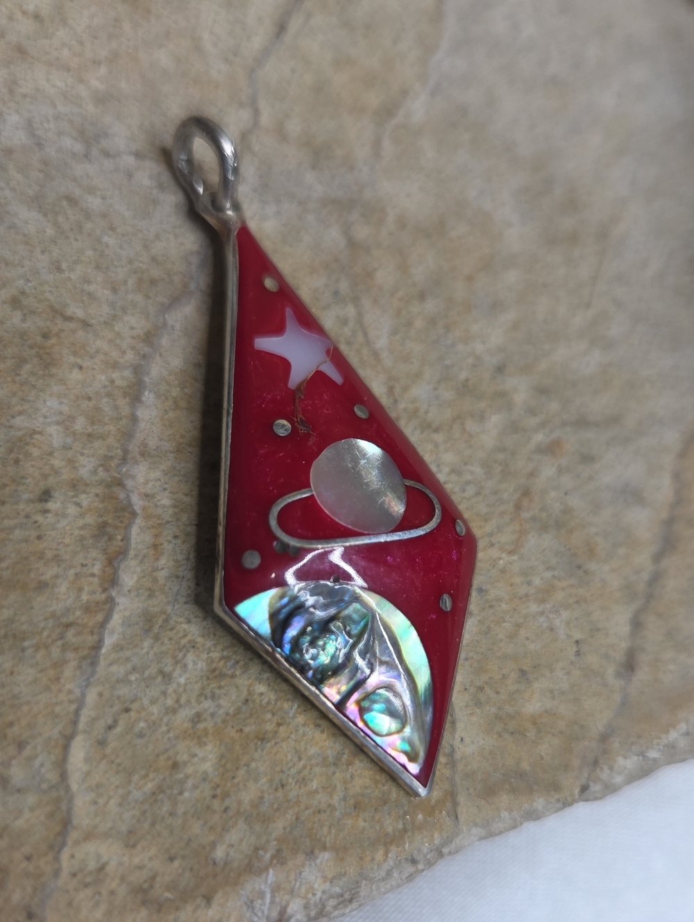 Sterling Silver Red Cosmo Celestial Pendant Necklace - Mother Of Pearl Accent